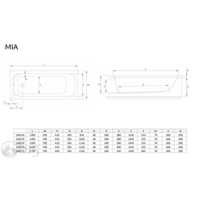 Ванна акрилова Radaway Mia 140х70 в комплекті з ніжками та сифоном WA1-50-140x070US