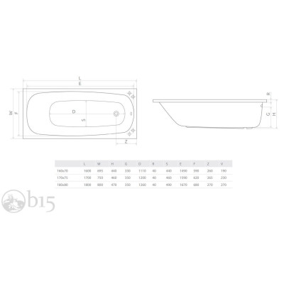Ванна акрилова Radaway Tesalia 160x70 в комплекті з ніжками та сифоном WA1-06-160x070US Ванна акрилова Radaway Tesalia 160x70 в комплекті з ніжками та сифоном WA1-06-160x070US