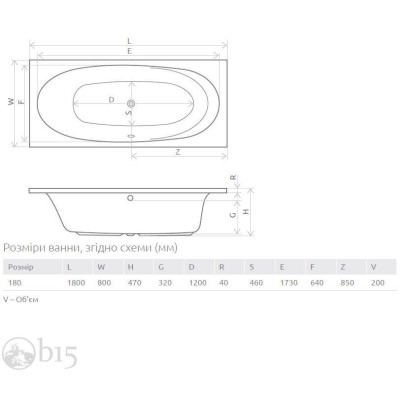 Ванна акрилова Radaway Dia 180x80 в комплекті з ніжками та сифоном WA1-05-180x080US