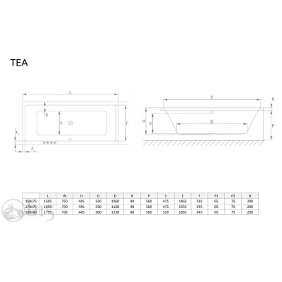 Ванна акрилова Radaway Tea 170х75 в комплекті з ніжками та сифоном WA1-51-170x075S