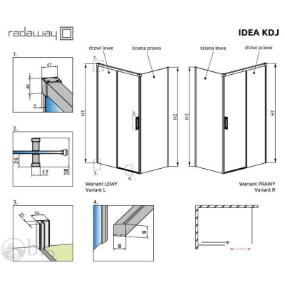 Душевая кабина RADAWAY Idea Black KDJ 100Rx90L 387040-54-01R+387050-54-01L