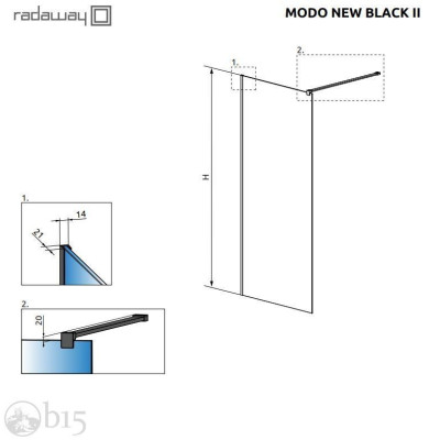Душова перегородка RADAWAY Modo New Black II 145 см. профіль чорний 389145-54-01 Душова перегородка RADAWAY Modo New Black II 145 см. профіль чорний 389145-54-01