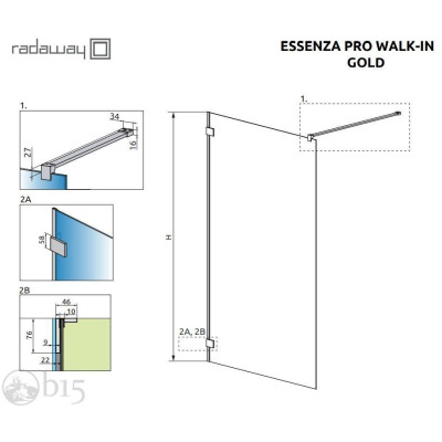 Душевая перегородка RADAWAY Essenza Pro Gold 130 см. 10103130-09-01