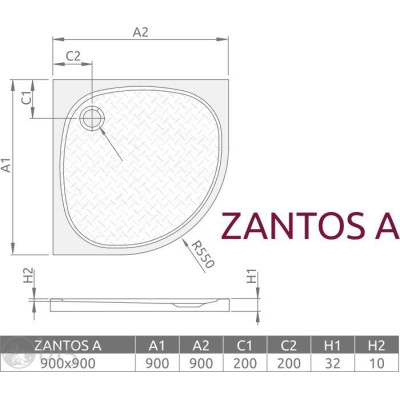 Душевой поддон RADAWAY Zantos A 90x90 M3ZNA9090-06
