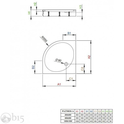 Душовий піддон RADAWAY Patmos A 90 4S99155-03 Душовий піддон RADAWAY Patmos A 90 4S99155-03