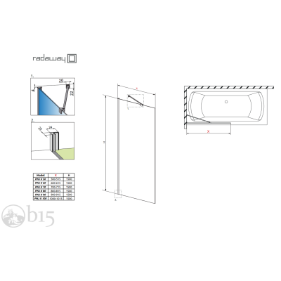 Стеклянная шторка для ванны RADAWAY Idea Black PNJ 90 см стекло прозрачное 10001090-54-01