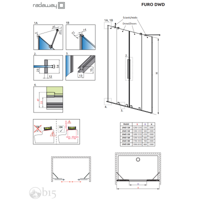 Душевая дверь RADAWAY Furo Brushed GunMetal DWD 160 см стекло прозрачное 10108438-92-01+10111392-01-01