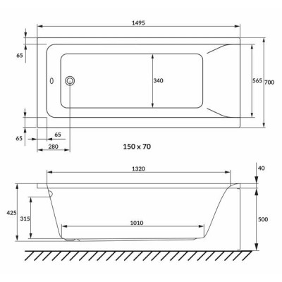 SOLO ванна 150*70*42,5см без ніжок, акрил 5мм