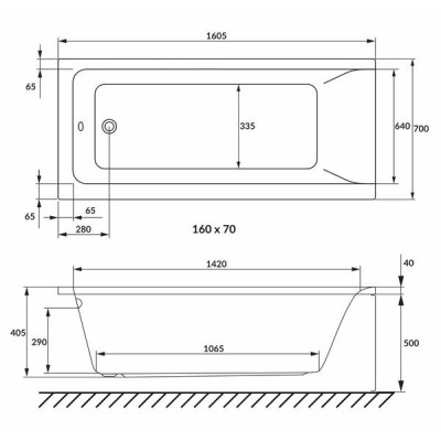 SOLO ванна 160*70*40,5см без ножек, акрил 5мм