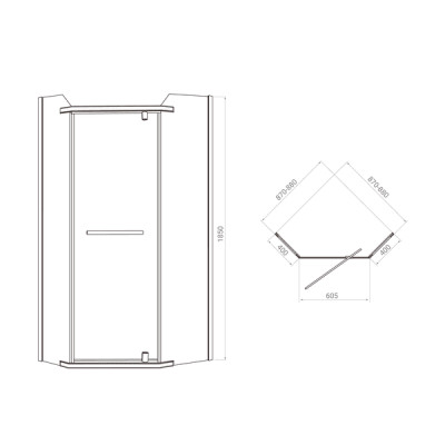 DUCT N душ. кабина 90*90*185 см, пятиугольная, распашная, стекло прозрачное, 8мм DUCT N душ. кабина 90*90*185 см, пятиугольная, распашная, стекло прозрачное, 8мм
