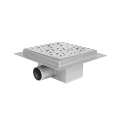 i-FLOW S трап водоотводной, сухой затвор, AISI 304, отвод ?40/50, решетка перфорированная i04, 150*150 мм