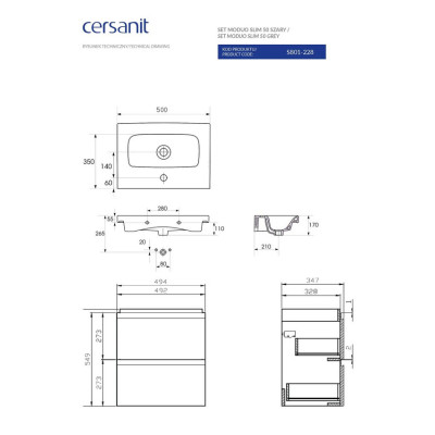 Сет B03 Moduo Slim 50 сірий Cersanit Сет B03 Moduo Slim 50 сірий Cersanit