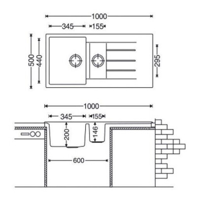 Гранітна мийка Classic 100x50x15 Antracit Гранітна мийка Classic 100x50x15 Antracit