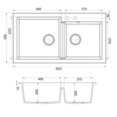 Гранитная мойка Navio 86x50x2 Antracit