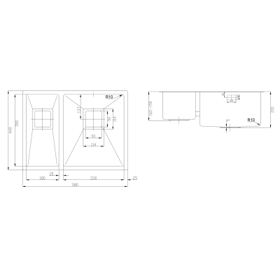Нерж. мойка Quadro 58 R10 R(58x44) 1,20 мм Нерж. мойка Quadro 58 R10 R(58x44) 1,20 мм