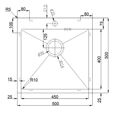 Нерж. мойка BR 50x50 Нерж. мойка BR 50x50