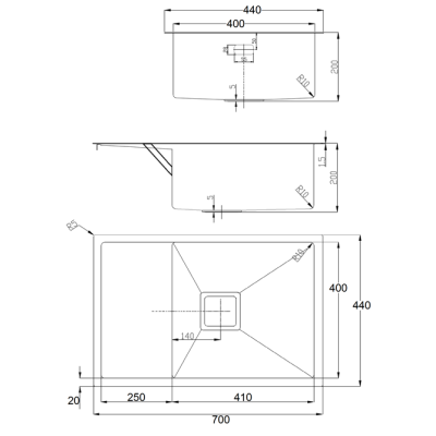 Нерж. мийка Quadro 70 D (70x44) 1,20 мм Нерж. мийка Quadro 70 D (70x44) 1,20 мм