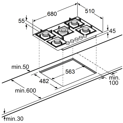 Варильна поверхня газова FHG 8655 VGHT Inox Варильна поверхня газова FHG 8655 VGHT Inox