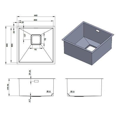 Нерж. мойка Quadro 44 R10 Nano Copper Нерж. мойка Quadro 44 R10 Nano Copper