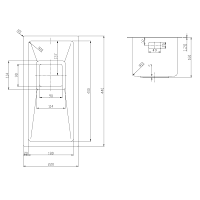 Нерж. мойка Quadro 22 R10 (44x22) 1,20 мм Нерж. мойка Quadro 22 R10 (44x22) 1,20 мм