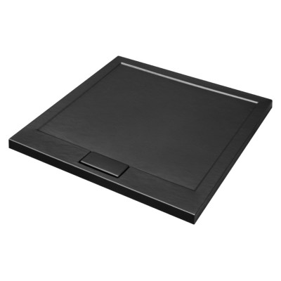 Піддон квадратний AXIM 90х90 stone effect чорний + сифон