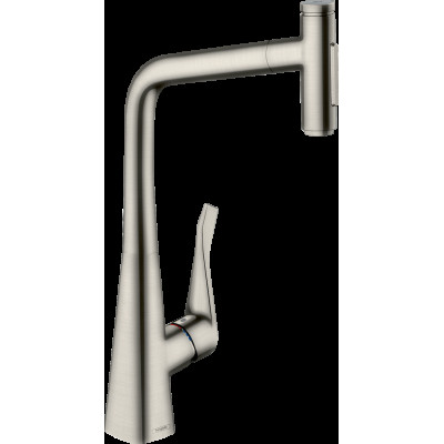 Змішувач Metris Select 320 2jet кухонний з витяжним виливом Sbox (73816800) Stainless Steel