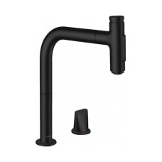 Змішувач Metris Select 200 кухонний з витяжним виливом 2Jet на 2 отвори Sbox Matt Black (73818670)