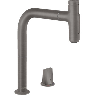 Змішувач Metris Select 200 кухонний з витяжним виливом 2Jet на 2 отвори Sbox (73818340) Brushed Black Chrome