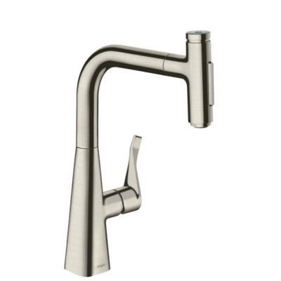 Змішувач Metris Select 240 2jet кухонний з витяжним виливом Sbox (73817800) Stainless Steel Finish