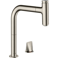 Змішувач Metris Select 200 кухонний з витяжним виливом на 2 отвори Sbox (73804800) Stainless
