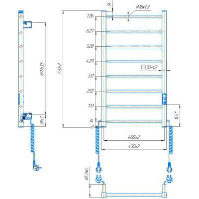 Електрична рушникосушарка HF Leeds 770x430 білий мат Електрична рушникосушарка HF Leeds 770x430 білий мат