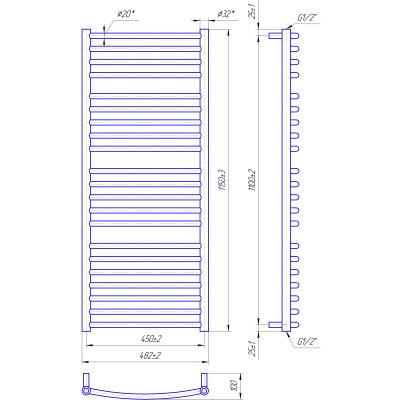 Водяной полотенцесушитель Феникс 1150x482/450