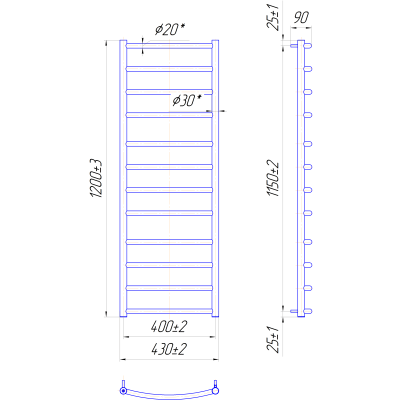 Водяной полотенцесушитель Классик 1200x430/400 Водяной полотенцесушитель Классик 1200x430/400