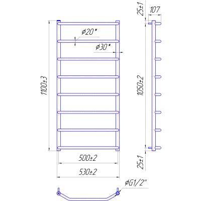 Водяна рушникосушарка Трапеція HP 1100x530/500 Водяна рушникосушарка Трапеція HP 1100x530/500