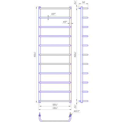 Водяна рушникосушарка Стандарт HP 1550x530/500