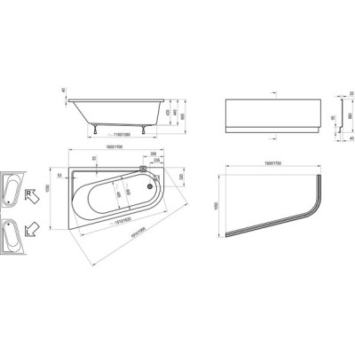 Ванная асимметричная правая CHROME 170x105, RAVAK Ванная асимметричная правая CHROME 170x105, RAVAK