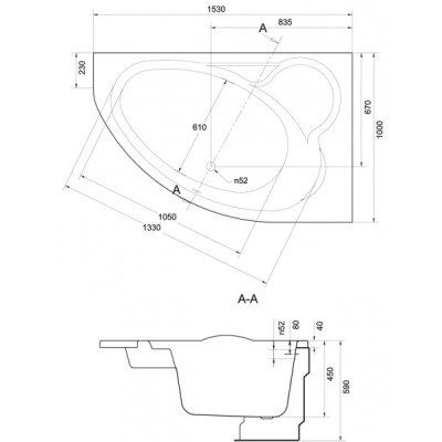 Ванна асиметрична права Kaliope 153x100, Cersanit Ванна асиметрична права Kaliope 153x100, Cersanit