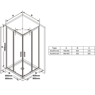 Душова кабіна BLSRV2-80 Transparent, RAVAK Душова кабіна BLSRV2-80 Transparent, RAVAK
