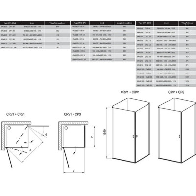 Душова кабіна (половина) прямокутна CRV1-80 Transparent, (1QV40101Z1) RAVAK