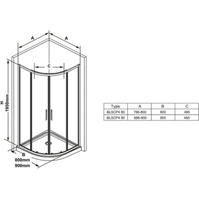 Душова кабіна BLSCP4-80 Transparent, RAVAK Душова кабіна BLSCP4-80 Transparent, RAVAK