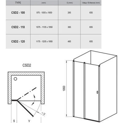 Душевые двери двухэлементные CHROME CSD2-100 Transparent, (0QVACC00Z1) RAVAK Душевые двери двухэлементные CHROME CSD2-100 Transparent, (0QVACC00Z1) RAVAK