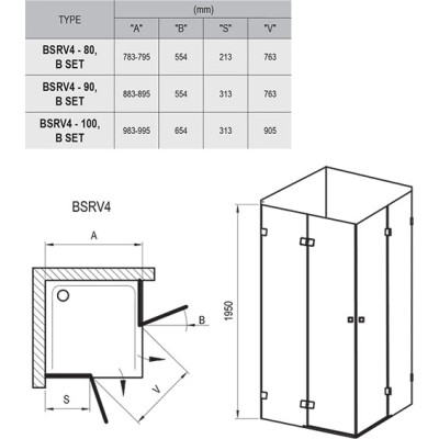 Душова кабіна BRILLIANT BSRV4-80 Transparent, RAVAK