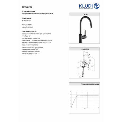 Змішувач для кухні DN 15 Bingo Star (428033978) чорний Kludi Змішувач для кухні DN 15 Bingo Star (428033978) чорний Kludi