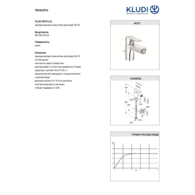 Смеситель для биде DN 15 Zenta SL (485300565), Kludi Смеситель для биде DN 15 Zenta SL (485300565), Kludi