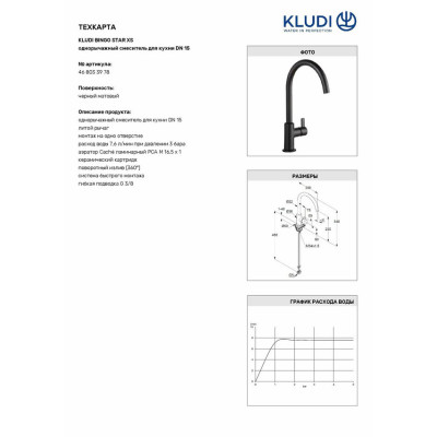 Змішувач для кухні DN 15 Bingo Star XS (468033978) чорний Kludi