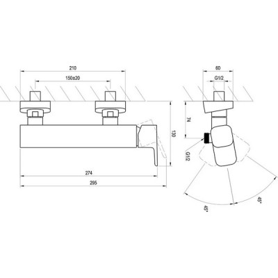 Змішувач для душу TD 032.00-150 10° X070066 RAVAK Змішувач для душу TD 032.00-150 10° X070066 RAVAK