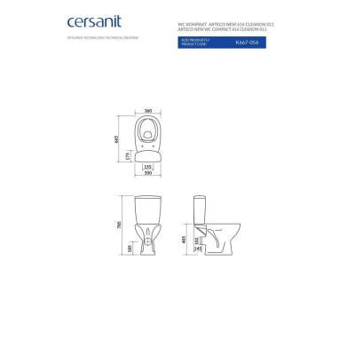 Компакт 616 Arteco 011 New Clean On с крышкой дюропласт soft-close (CCKZ1014021894), Cersanit