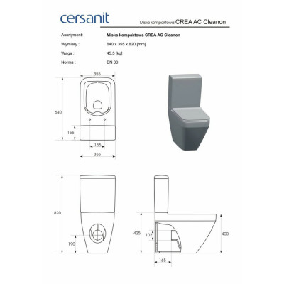 Напольный унитаз Crea CleanOn с крышкой Slim дюропласт soft close (CCCZ1005946213) Cersanit Напольный унитаз Crea CleanOn с крышкой Slim дюропласт soft close (CCCZ1005946213) Cersanit