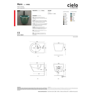 Біде підвісне Mare Bianco MRBS CIELO Біде підвісне Mare Bianco MRBS CIELO