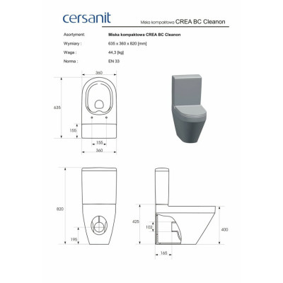 Напольный унитаз Crea Oval CleanOn с крышкой Slim дюропласт soft close (CCCZ1005956213) Cersanit Напольный унитаз Crea Oval CleanOn с крышкой Slim дюропласт soft close (CCCZ1005956213) Cersanit